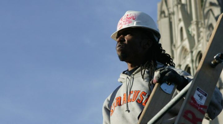 Sheet Metal Worker with ladder.