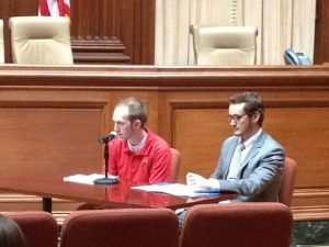 CWA member Matt Sinclair (left) and Michael Williams from the BlueGreen Alliance testify at EPA hearing in Virginia. 