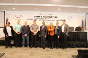 Picture of participants in roundtable event at Steamfitters Pipefitters Local 455 in St. Paul, MN